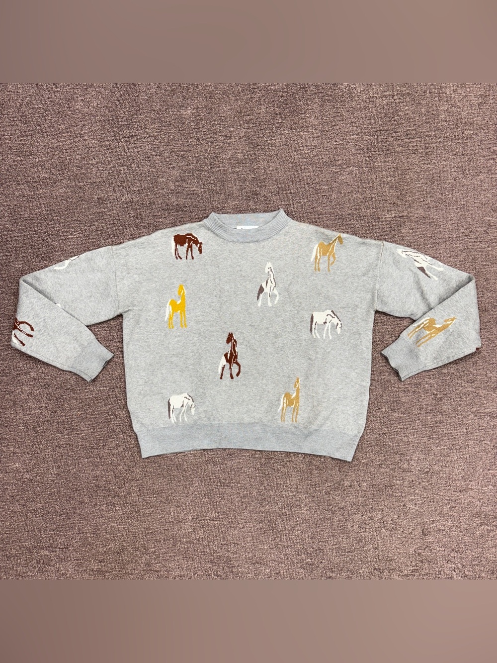 Women’s XS Grey Horse Pattern THML Long Sleeve Horseback Riding Sweater Top